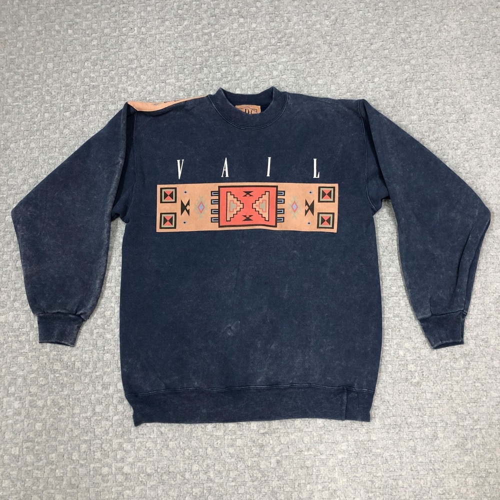 Vintage S.D.I Sweatshirt Mens Medium Blue Vail Ski Retro Graphic Pullover USA